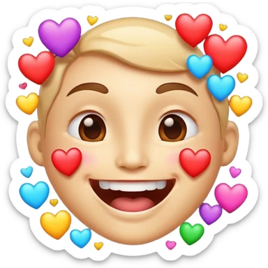 Una cara con una sonrisa tan amplia que la mitad inferior parece salirse del círculo del emoji. Se puede añadir un efecto de "espray" de pequeñas partículas de alegría (como mini-corazones o destellos) que salen de la boca. sticker