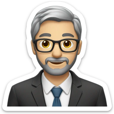A Jewish man with a beard, sparse hair on his head, in a business suit and glasses sticker