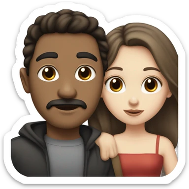 White Guy with black mustache and short straight black hair, kissing white  girl with long brown hair and brown eyes sticker