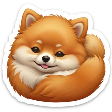 Meme-Worthy Cute Sleeping Orange Pomeranian Portrait Emoji, Head resting peacefully with a contented smile, showcasing a delightfully compact build and a luxuriously soft, fluffy orange Fur, eyes shut in a serene nap, Simplified yet hilariously adorable features, highly detailed, glowing with a soft, drowsy light, high shine, relaxed and utterly lovable, stylized with an air of playful laziness, bright and heartwarming, soft glowing outline, capturing the essence of a comically sleepy companion, so meme-worthy it feels like it could instantly become the next viral sensation of adorable slumber! sticker