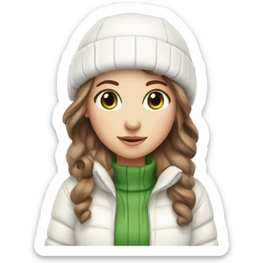 White girl with Brown hair green eyes in white winter outfit sticker
