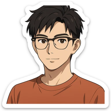 anime style young Asian male, 25, Ray-Ban half frame glasses sticker