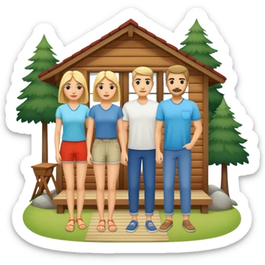 two men and two women summer cabin sticker