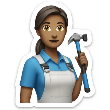 Female Polymechanic wearing a bright blue shirt holding a tool in hand sticker