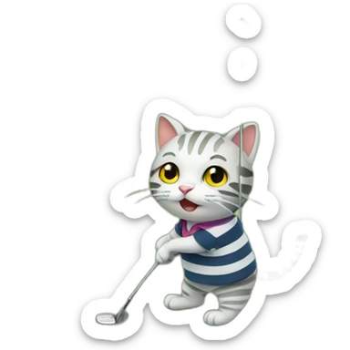 the cat with striped shirt playing golf sticker