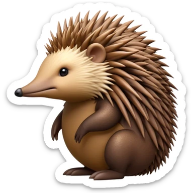 Cinematic Noble Echidna Portrait Emoji, Poised and regal, with a compact, spiky build and a textured, bristly fur in earthy browns, a distinctive pointed snout and keen, soulful eyes, Simplified yet sharp and sophisticated features, highly detailed, glowing with a warm, dignified glow, high shine, intelligent and resilient, stylized with an air of prickly elegance, focused and attentive, soft glowing outline, capturing the essence of a watchful and confident echidna, so majestic it feels as though it could scurry out of the screen with effortless authority! sticker