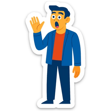 Create a full body surprised man with his mouth open in the same style as the reference image, maintaining a transparent background. sticker