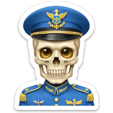 generate a very realistic skeleton in Ukrainian blue and yellow military uniform sticker