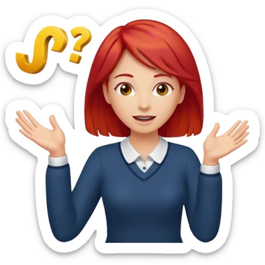 lady with red hair throwing her ands in the air saying why sticker