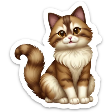 cinematic-[showshoe cat]-realistic-full-body-sitting-emoji,-tail-curled-playfully-around-its-paws,-head-tilted-dramatically,-fluffy-[brown mask white light brown back]-fur,-simplified-yet-realistic-focused-features,-highly-detailed,-glowing-with-an-almost-sarcastic-glow sticker