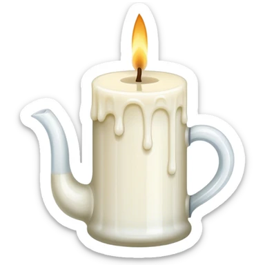 Candle making icon, candle with a wick, melting wax, wax blocks, pouring jug, wick holder, minimalistic style, clean lines, transparent background. sticker