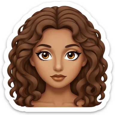tan skin, loose brown curls, baddie,pretty, makeup, black eyeliner, long hair sticker