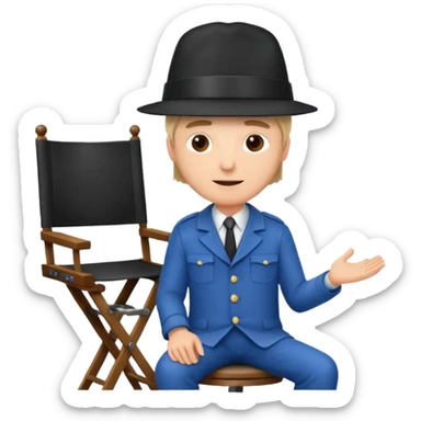 man director wearing a director's hat, sitting on a director's chair sticker