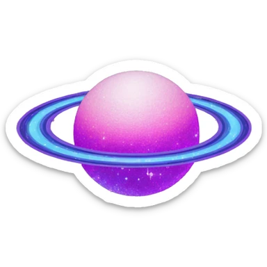 sparkly glittery blue purple and pink glitter planet with white saturn ring sticker
