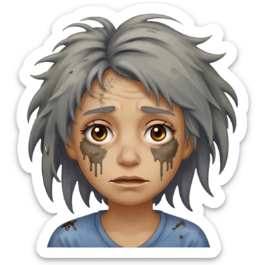 very dirty looking homeless woman very very dirty and smelly looking face only, not old with grey smudges everywhere and messy hair and lots of stains on face ugly and smudged face sticker