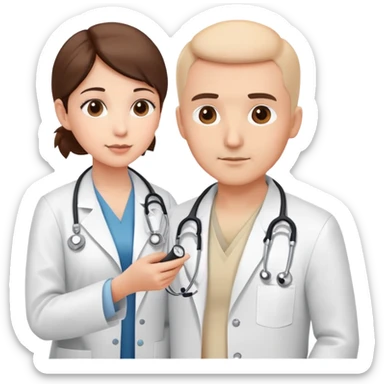 Doctor in white coat examining patient with stethoscope during cancer screening, medical checkup in clinic sticker