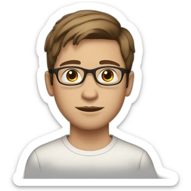 Young man with white skin and brown straight hair and round glasses, brown eyes sticker