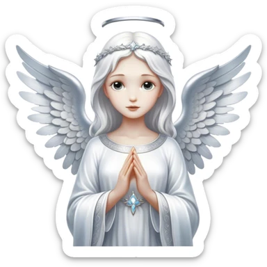 Full body, Cinematic and Ultra realistic 32k HD hauntingly beautiful Angel with Balanced features, highly detailed, glowing with silver light, high shine, remembrance, a painting of white silver, fanciful, enchanting. The image is so lifelike it could leap off the canvas at any moment sticker