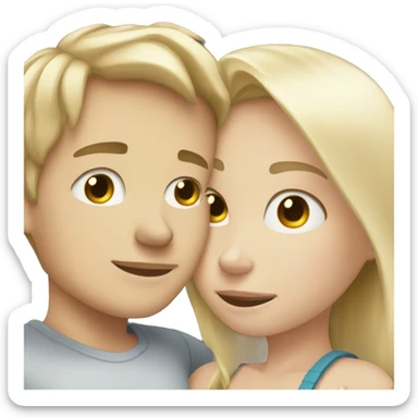 White Blonde girl and white brunette boy cuddling sticker