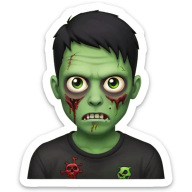 Zombie Emoji AppleIOS Style, lowfade Black Hair, nose piercing, and Black T-shirt, Green Skin sticker