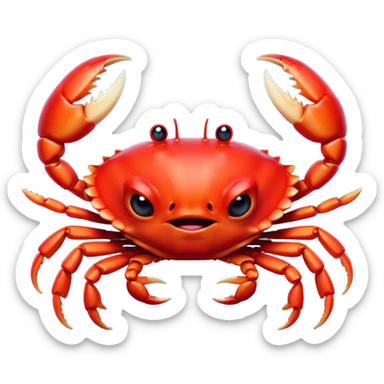 Cinematic Comical Red Crab Portrait Emoji, Head tilted dramatically with an exaggeratedly amused expression, featuring a vibrant, angular carapace with bold, expressive pincers and wide, comically animated eyes full of playful disbelief, Simplified yet hilariously expressive features, highly detailed, glowing with a slightly sassy oceanic glow, high shine, dramatic yet playful, stylized with an air of quirky coastal mischief, soft glowing outline, capturing the essence of a meme-worthy red crab that looks ready to pinch its way into viral fame! sticker