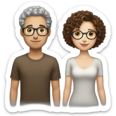 couple, white girl with round silver glasses and really short brown curly hair, taller white man with brown round glasses and short curly brown hair sticker