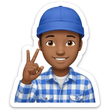 Emoji of a young man with dark hair, wearing a blue cap and a white flannel shirt, the young man is making a "like" gesture with his right hand sticker