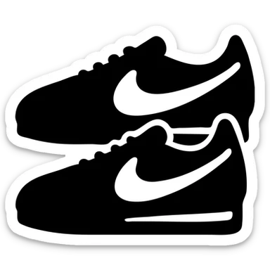 A pair of Nike Cortez sneakers in a black filled icon style, with a colorful design. sticker