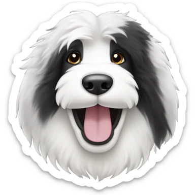 Half Black and half white old English sheepdog smiling sticker