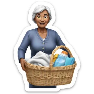 3d hyper realistic senior woman carrying washing basket  sticker