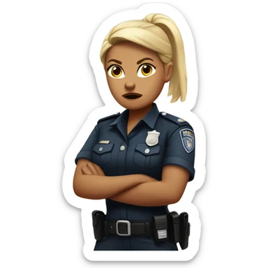arms crossed angry woman blonde ponytail police uniform  sticker