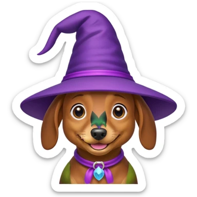 Dachshund dog wear purple wicth hat sticker