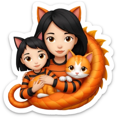 black-hair-girl snuggle with dragon lee cat sticker