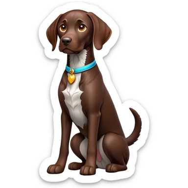 cinematic-[german pointer]-realistic-full-body-sitting-emoji,-tail-resting-loosely-beside-its-paws,-head-tilted-dramatically,-sleek-[brown]-fur,-simplified-yet-realistic-focused-features,-highly-detailed,-glowing-with-an-almost-sarcastic-glow sticker