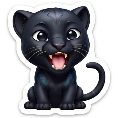 Cinematic Cute Yawning black Panther Portrait Emoji, Head tilted slightly with a dramatic, wide-open yawn, showcasing a sleek, shadowy form with drowsy, half-closed eyes and a relaxed, open expression, Simplified yet irresistibly adorable features, highly detailed, glowing with a soft, cozy dark glow, high shine, relaxed yet expressive, stylized with a dash of whimsical elegance, soft glowing outline, capturing the essence of a drowsy yet affectionate jungle guardian that appears ready to stretch out for a nap! sticker