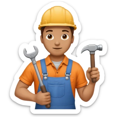 a handyman holding a wrench in this right hand and a hammer in his left hand sticker