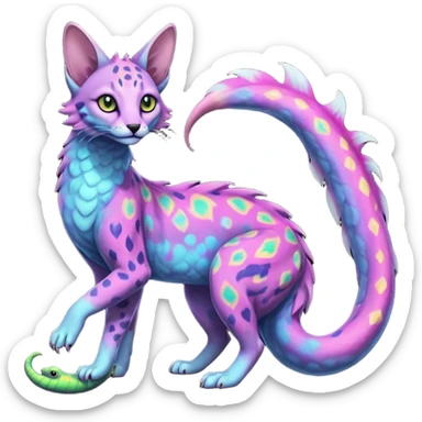 Flurry furry colorful nebula nebulae iridescent galactic starry shiny neon-glowing-patterns on gloomy dusky scaly sergal-serval-possum-sphynx-Koi-sergal-fusion-animal-hybrid-creature with a snake-tail sticker