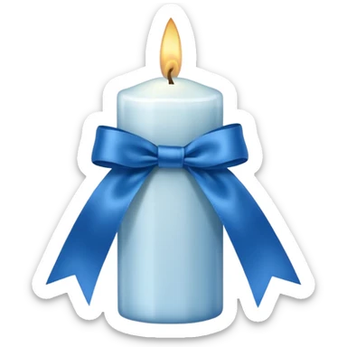 white candle with a blue ribbon sticker