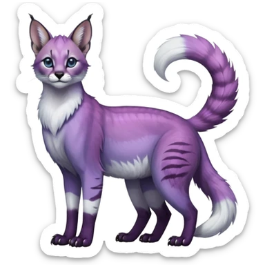 Colorful dark tropical pastel-violet iridescent pastel white glorious divine exotic cute cool beautiful shiny beautiful fantasy-caracal-civet-genet-sergal-vernid-Gryphon-Cacomistle-Trico-oncilla-animal-Fakémon-hybrid-fursona (full body) sticker
