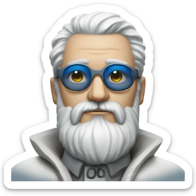 Homme grande barbe blanche chauve yeux bleu lunette et manteau cyberpunk sticker