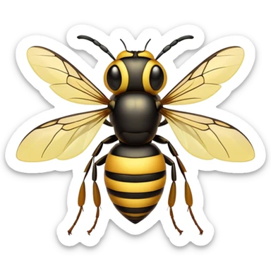 Cinematic Noble Hornet Portrait Emoji, Poised and intimidating, with a sleek, segmented body in bold yellow and black hues, sharp, focused eyes, and delicate, translucent wings, Simplified yet sharp and sophisticated features, highly detailed, glowing with a soft, insectile radiance, high shine, intelligent and formidable, stylized with an air of natural authority, focused and alert, soft glowing outline, capturing the essence of a watchful and confident hornet that appears ready to buzz out of the screen with effortless power! sticker