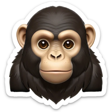 Cinematic Noble Chimpanzee Portrait Emoji, Poised and wise, with a lean, agile build adorned with textured fur and deep, thoughtful eyes, Simplified yet sharp and sophisticated features, highly detailed, glowing with a soft, contemplative glow, high shine, intelligent and vigilant, stylized with an air of primate regality, focused and attentive, soft glowing outline, capturing the essence of a watchful guardian that feels as though it could step out of the screen with effortless authority! sticker