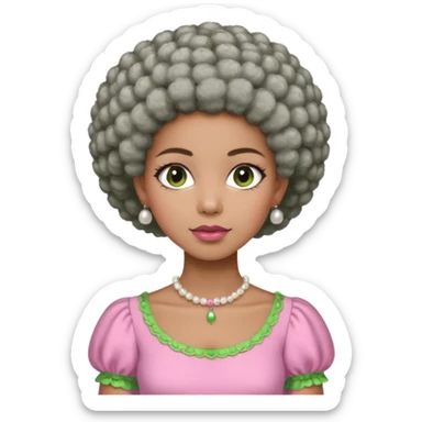 Pretty Brown woman with a very very short stylish gray Afro  wearing pink and green dress  and pearl blouse with sleeves sticker