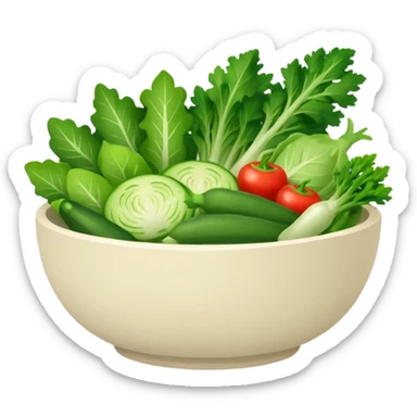 Healthy home cooking humanless avatar in clean style vibrant illustration. Fresh vegetables bowl, green tones, simple shapes, flat design, friendly and light. sticker