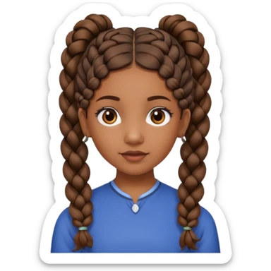 Half up half down sleek braid in the middle and at both side of head two pigtail between the braids the braids has yo be in the pigtail curly hair brown girl sticker