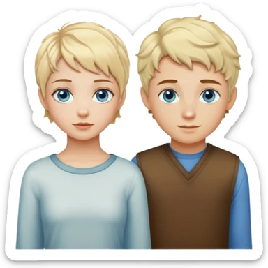 Girl with pixie cut wavy hair and blue eyes and a boy with blond hair and hazel eyes sticker