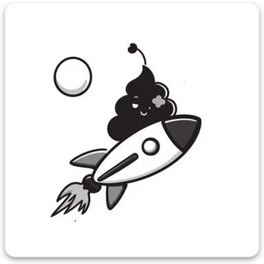 hand-drawn doodle of a turd with lipstick sitting on a rocket with the moon in the background sticker