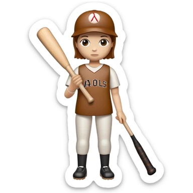 wooden peg with eyes hands and legs holding baseball bat sticker