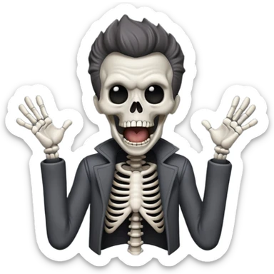 Skeleton Rick Astley screaming, but he has human ears, he still has his clothes, the background is a blackish-gray color, and Rick Astley is a dark gray color sticker