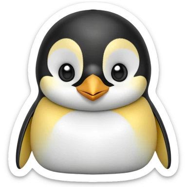 cinematic-cute-emperor-penguin-portrait-emoji,-head-tilted-playfully-and-inquisitively,-with-glossy,-pristine-plumage,-sparkling-eyes-filled-with-curiosity,-simplified-yet-irresistibly-adorable-features, black, large black eyes face sticker